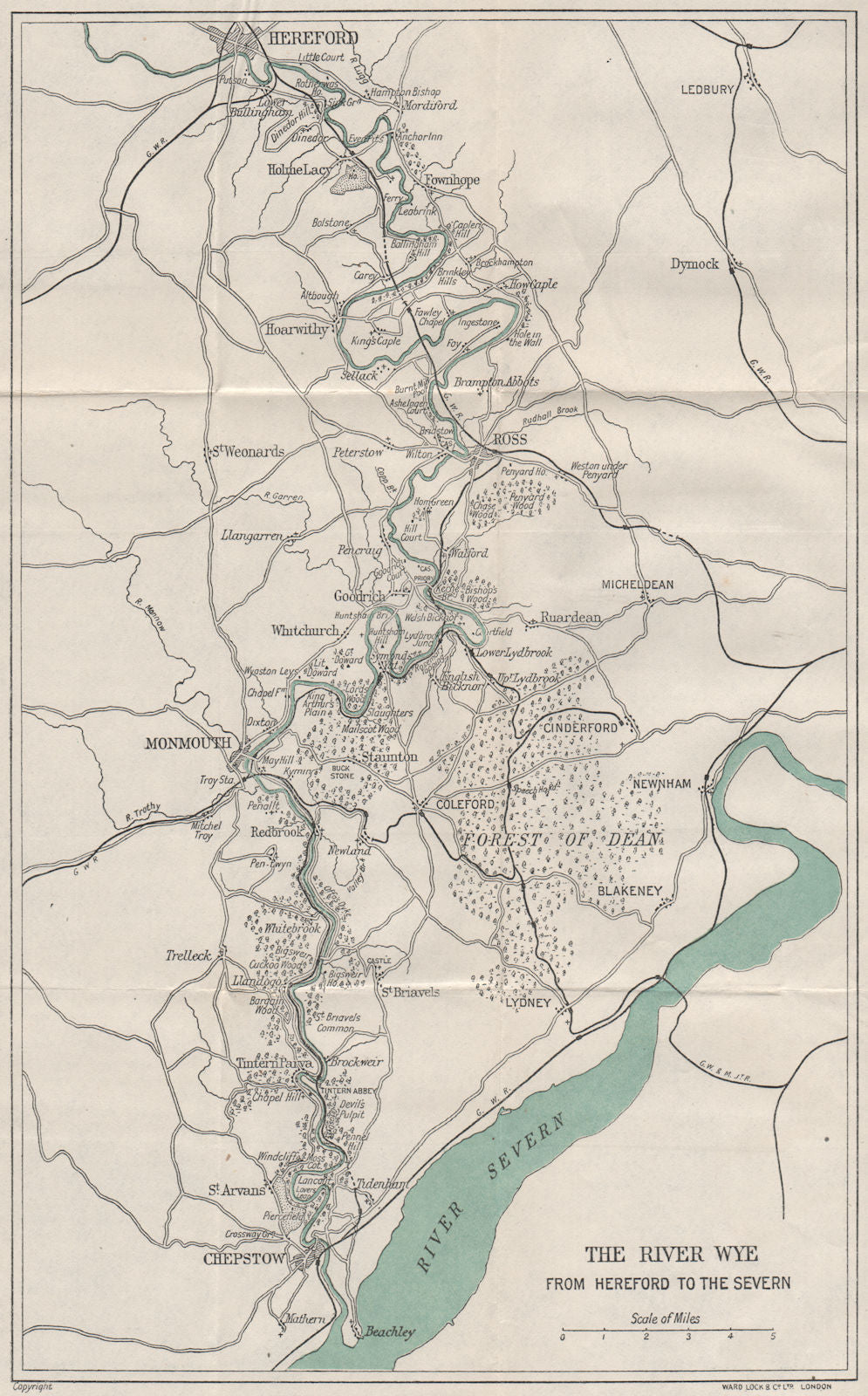 RIVER WYE VALLEY. Hereford-Ross-Monmouth-Chepstow-Severn. WARD LOCK 1922 map